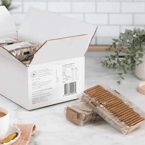 Box of 300 - Little Bakes Caramel & Cinnamon Sugar Biscuits (12 x 25 Sleeves Carton - Clear Packaging)
